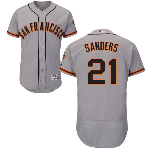 Giants #21 Deion Sanders Grey Flexbase Authentic Collection Road Stitched MLB Jersey